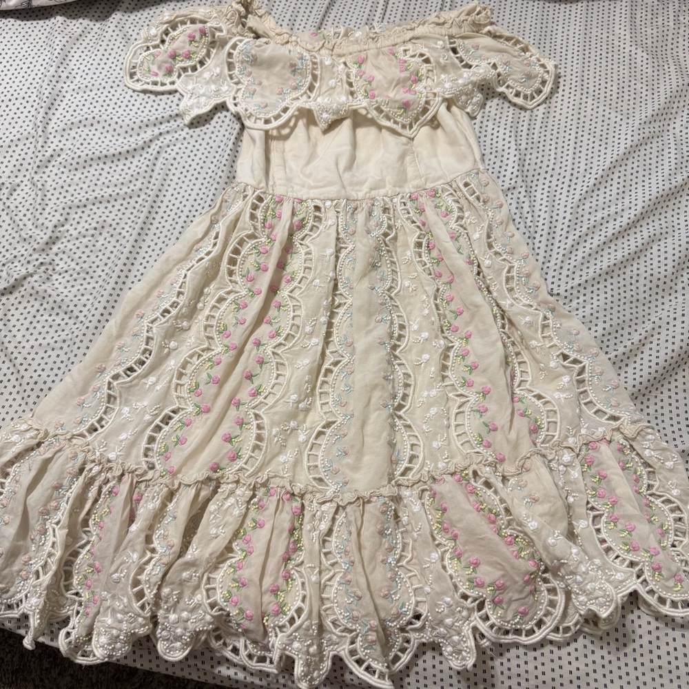 Love Sam Cream Off the Shoulder Beaded Embroidered Floral Midi Dress - Picture 14 of 16